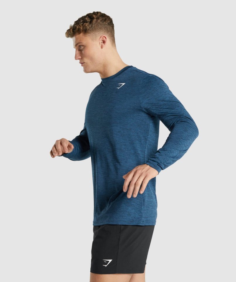 Men's Gymshark Arrival Marl Long Sleeve T-Shirts Navy | CA D6A830